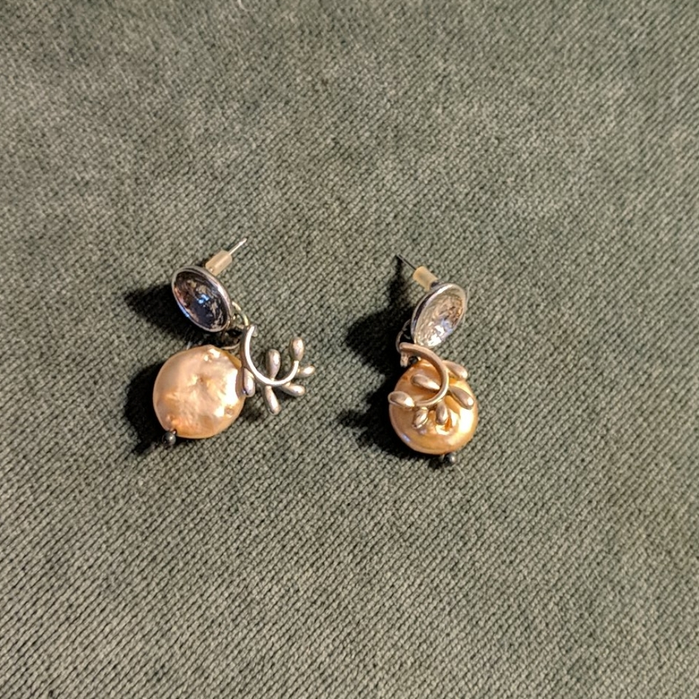 Small delicate gold and silver dangle earrings